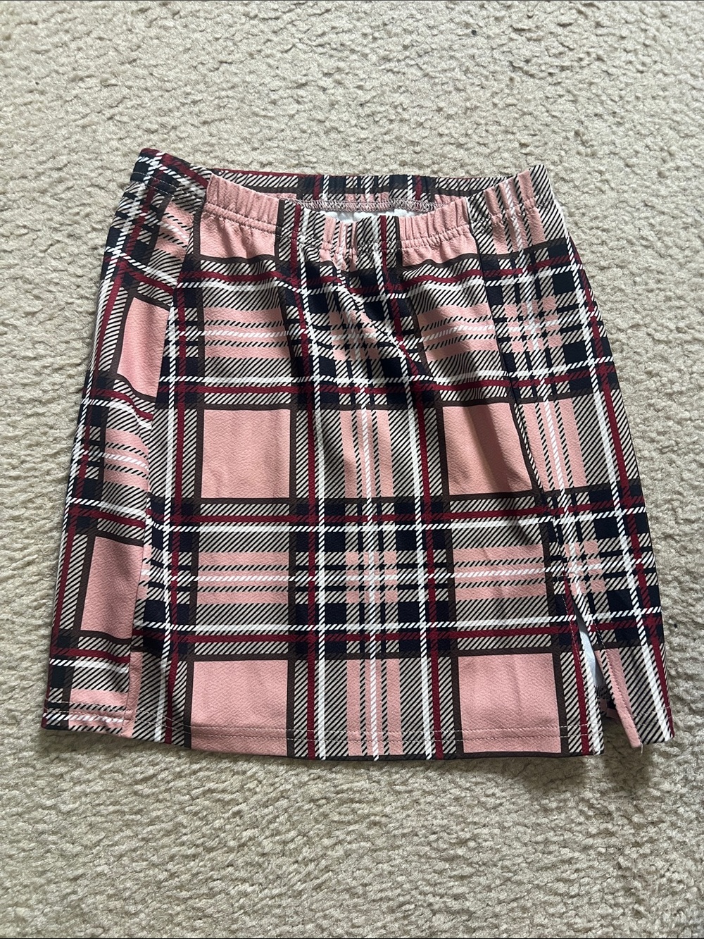 SHEIN Pink Plaid Mini Skirt with Black & Cream Accents